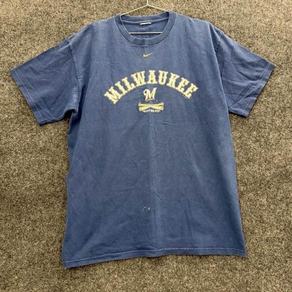 Vintage Nike Milwaukee Brewers Center Swoosh Graphic Tee Baseball Shirt XL